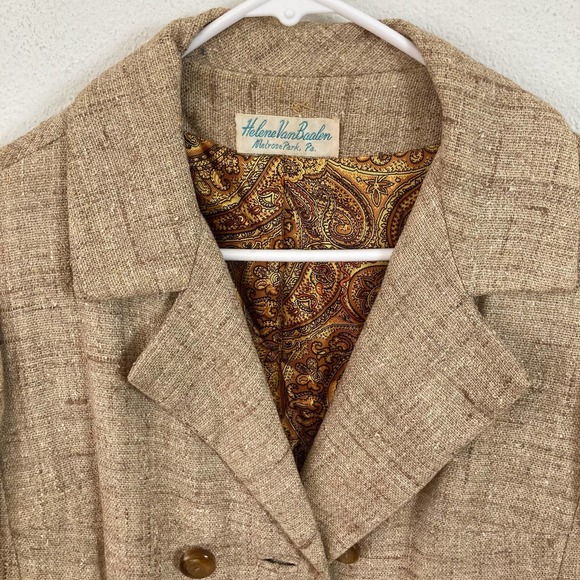 Vintage 1950s Beige Double Breasted Coat and Sheath Wiggle Dress // Size Medium - Picture 6 of 15